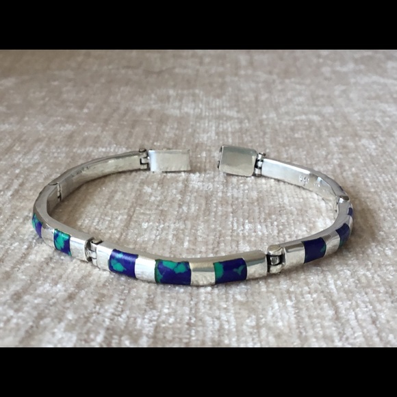 Vintage 950 Sterling Azurite stone bracelet - Picture 2 of 8